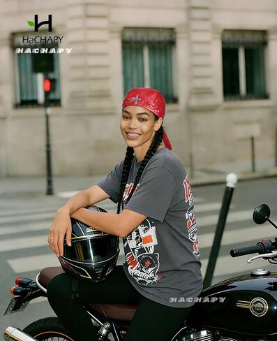 Women's Leather Biker Cap Adjustable Motorcycle Hat for Women Skull Cap Head Wrap Bandana Red in Saudi Arabia