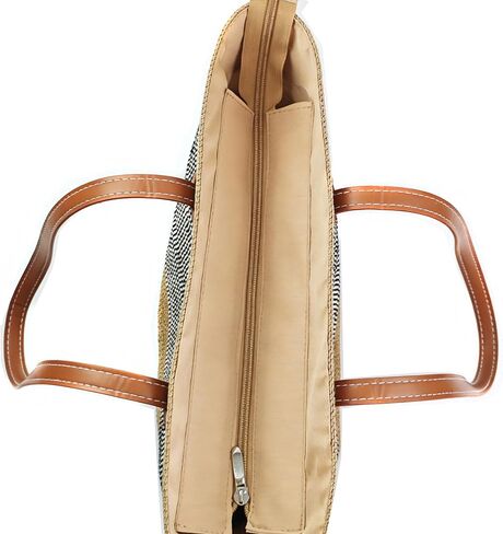 Women's Wide Brim Sun Hat UPF50 Straw Summer Floppy Beach Hat & Large Straw Beach Bag with Zipper Woven Tote Handbag Travel Vacation Accessories Khaki in Saudi Arabia