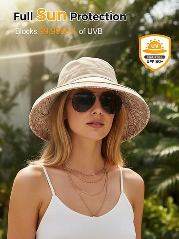 2026 Women Reversible Bucket Hat Wide Brim UV Protection Summer Sun Hats UPF 80+ Foldable Outdoor Vacation Beach Cap in Saudi Arabia