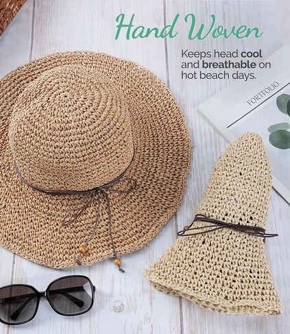 Hat Hut Floppy Beach Hat Crochet Straw Sun Hats for Women Wide Brim Handmade Summer Travel Hat Foldable Packable (US, Alpha, One Size, Khaki) in Saudi Arabia