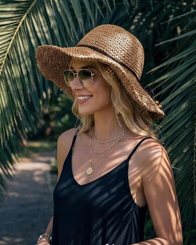 Hat Hut Floppy Beach Hat Crochet Straw Sun Hats for Women Wide Brim Handmade Summer Travel Hat Foldable Packable (US, Alpha, One Size, Khaki) in Saudi Arabia