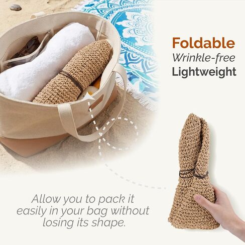 Hat Hut Floppy Beach Hat Crochet Straw Sun Hats for Women Wide Brim Handmade Summer Travel Hat Foldable Packable (US, Alpha, One Size, Khaki) in Saudi Arabia