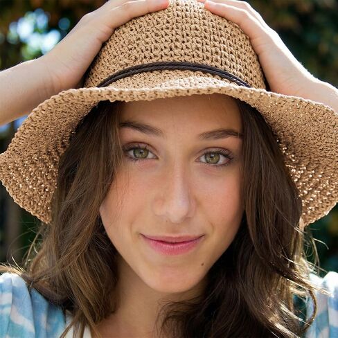 Hat Hut Floppy Beach Hat Crochet Straw Sun Hats for Women Wide Brim Handmade Summer Travel Hat Foldable Packable (US, Alpha, One Size, Khaki) in Saudi Arabia