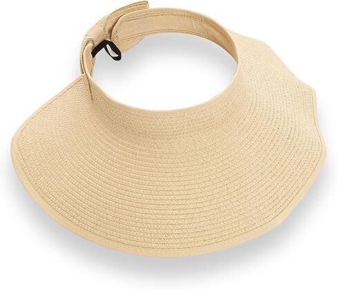 Fumwase Sun Visors for Women Straw Beach Hat Foldable Straw Wide Ponytail Summer Hats Adjustable Cooling Summer Cap in Kuwait