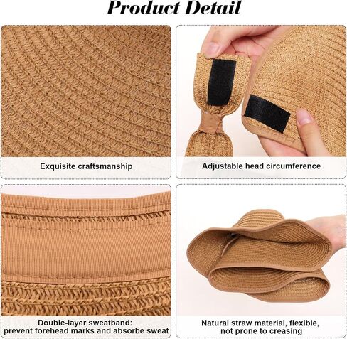 Fumwase Sun Visors for Women Straw Beach Hat Foldable Straw Wide Ponytail Summer Hats Adjustable Cooling Summer Cap in Kuwait