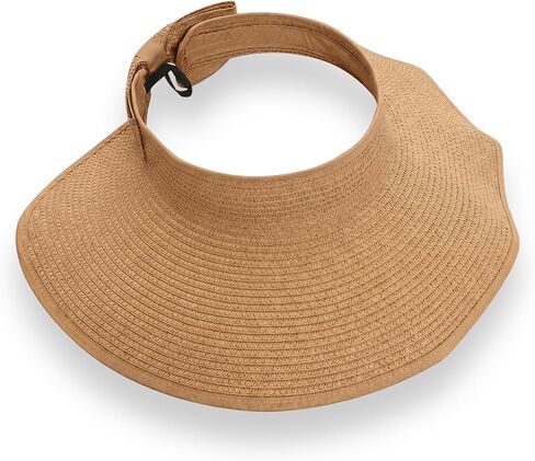 Fumwase Sun Visors for Women Straw Beach Hat Foldable Straw Wide Ponytail Summer Hats Adjustable Cooling Summer Cap in Kuwait