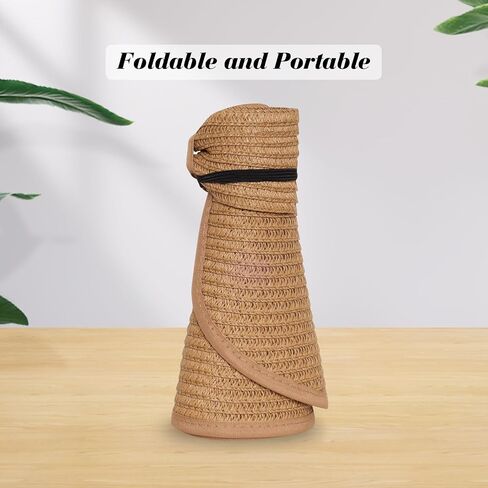 Fumwase Sun Visors for Women Straw Beach Hat Foldable Straw Wide Ponytail Summer Hats Adjustable Cooling Summer Cap in Kuwait