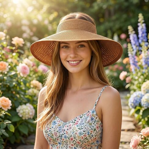 Fumwase Sun Visors for Women Straw Beach Hat Foldable Straw Wide Ponytail Summer Hats Adjustable Cooling Summer Cap in Kuwait