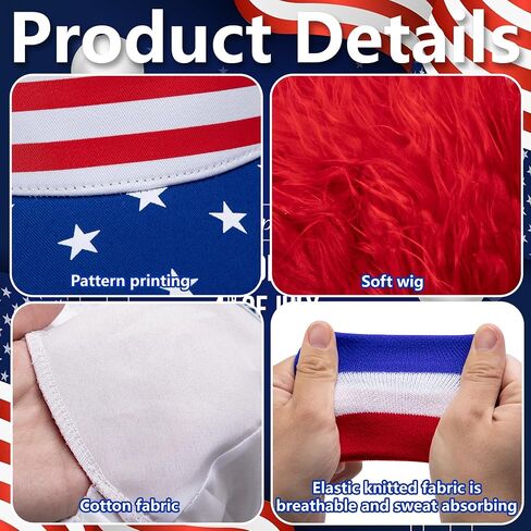 Patriotic Visor Cap Wig, Patriotic Fake Hairs Visor Hat and Wrist Band Set for Men Women Outdoor Sports in Kuwait