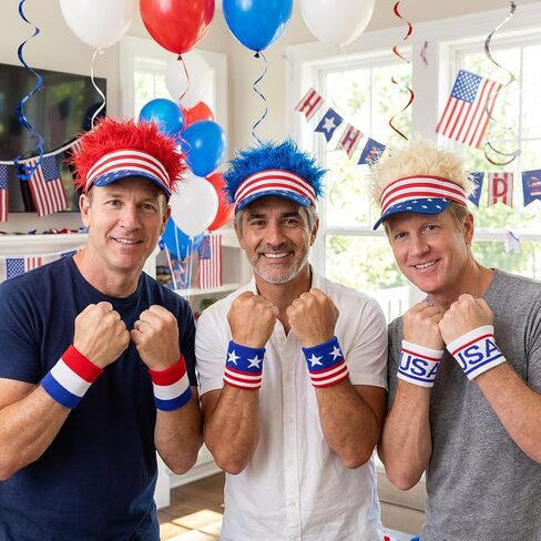 Patriotic Visor Cap Wig, Patriotic Fake Hairs Visor Hat and Wrist Band Set for Men Women Outdoor Sports in Kuwait