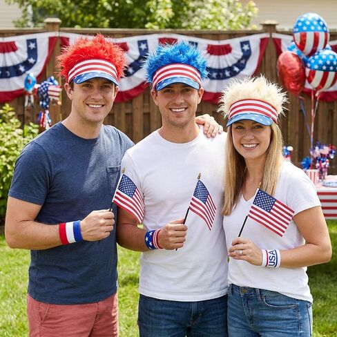 Patriotic Visor Cap Wig, Patriotic Fake Hairs Visor Hat and Wrist Band Set for Men Women Outdoor Sports in Kuwait