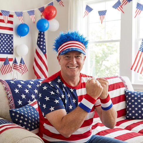 Patriotic Visor Cap Wig, Patriotic Fake Hairs Visor Hat and Wrist Band Set for Men Women Outdoor Sports in Kuwait