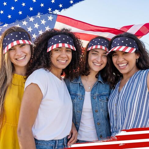 Frienda 12 قطعة من أقنعة العلم الأمريكي، أحمر وأبيض وأزرق، قبعات الرابع من يوليو، قبعات ذيل حصان وطنية للنساء والرجال، التنس الصيفي والمناسبات غير الرسمية in Kuwait