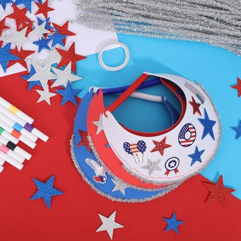 24 Set 4th of July Foam Visors Crafts Kit DIY Patriotic Sun Visor Hats Include Markers Stickers Stars for Independence Day Parade Summer Beach Party Outdoor Tennis Supplies in Saudi Arabia