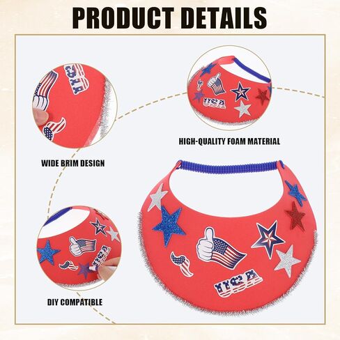 24 Set 4th of July Foam Visors Crafts Kit DIY Patriotic Sun Visor Hats Include Markers Stickers Stars for Independence Day Parade Summer Beach Party Outdoor Tennis Supplies in Saudi Arabia
