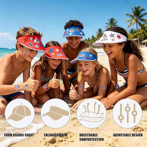 24 Set 4th of July Foam Visors Crafts Kit DIY Patriotic Sun Visor Hats Include Markers Stickers Stars for Independence Day Parade Summer Beach Party Outdoor Tennis Supplies in Saudi Arabia