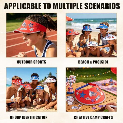 24 Set 4th of July Foam Visors Crafts Kit DIY Patriotic Sun Visor Hats Include Markers Stickers Stars for Independence Day Parade Summer Beach Party Outdoor Tennis Supplies in Saudi Arabia