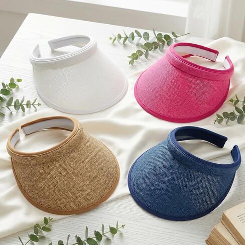 4 Pcs Wide Brim Sun Visor Hat UV Protection Golf Visor with Clip for Sports Travel Outdoor Beach Summer Women in Saudi Arabia