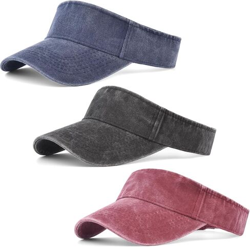 IYEBRAO 3 Pack Sun Visor Hat Sport Vintage Washed Adjustable Cotton Empty Top Ball Caps for Golf Running Tennis for Women&Men in Saudi Arabia