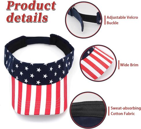 2 Pack American Flag Sun Visor for Women Men, Adjustable USA Patriotic Cap for Golf Fourth of July in Saudi Arabia