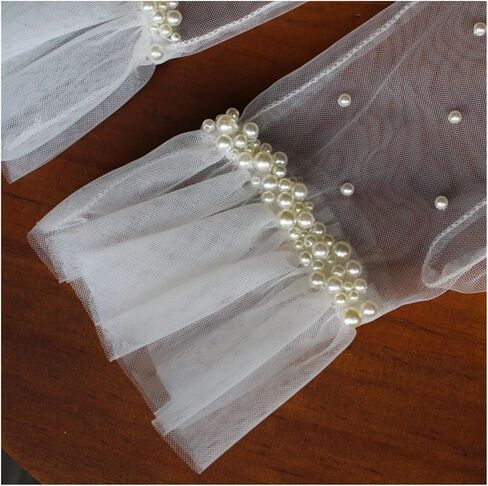 Wedding Bridal Gloves Tulle Ruffled Edge Pearls Beading White Short Wrist Brides Suitable for weddings in Saudi Arabia