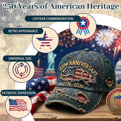 USA 250th Anniversary Distressed Casual Cap,250 Anniversary USA hat 1776-2026 Commemorative Baseball Cap,Traditional American Tribute Hat Gift Honoring Veterans & Patriots Blue in Saudi Arabia