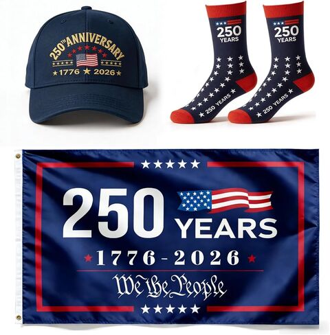 GOAUS 250 Years Patriotic Hat, Socks and 3x5 Flag, American Merchandise 250th Anniversary USA Gifts for Men Dad Fathers Day in Saudi Arabia