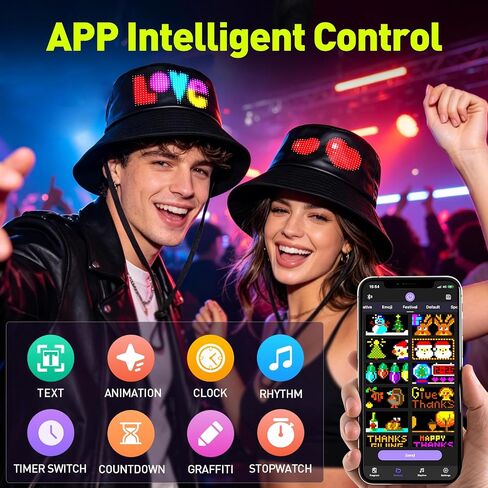 GOTUS Programmable Bucket LED Hat with Bluetooth APP Control, Custom Text, Patterns, Animations, Fisherman Cap for Party, Novelty Gift in Kuwait