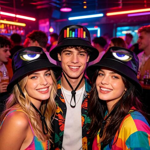 GOTUS Programmable Bucket LED Hat with Bluetooth APP Control, Custom Text, Patterns, Animations, Fisherman Cap for Party, Novelty Gift in Kuwait