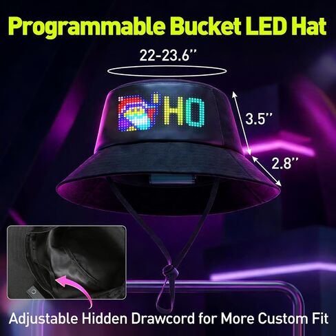 GOTUS Programmable Bucket LED Hat with Bluetooth APP Control, Custom Text, Patterns, Animations, Fisherman Cap for Party, Novelty Gift in Kuwait