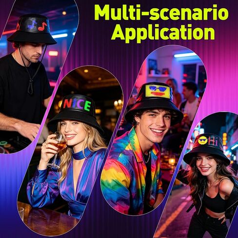 GOTUS Programmable Bucket LED Hat with Bluetooth APP Control, Custom Text, Patterns, Animations, Fisherman Cap for Party, Novelty Gift in Kuwait