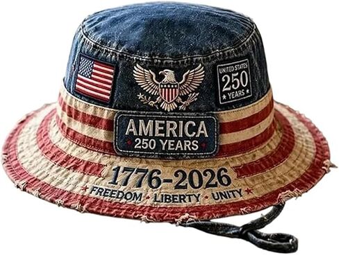 America 250th Vintage Bucket Hat, 1776-2026 Patriotic Bucket Hat, Patriotic Bucket Cap for 4th of July, for Men & Women Multi in Saudi Arabia