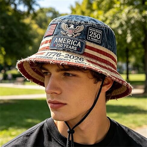America 250th Vintage Bucket Hat, 1776-2026 Patriotic Bucket Hat, Patriotic Bucket Cap for 4th of July, for Men & Women Multi in Saudi Arabia