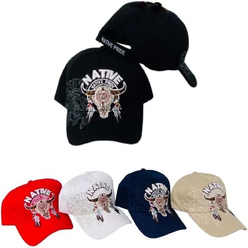 Native Pride Indian Feather Horn Dreamcatcher Embroidered HAT Cap (RED) in Kuwait