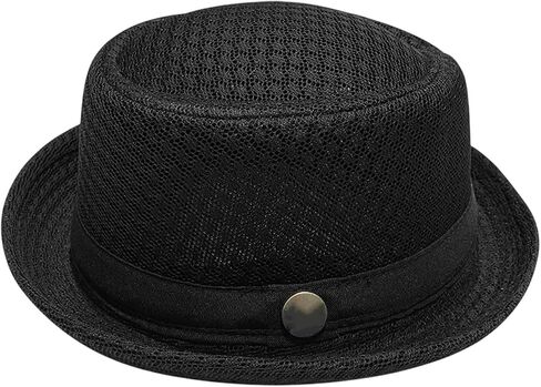 Mens Summer Mesh Pork Pie Hat, Lightweight Breathable Trilby Fedora Style Roll Brim Beach Travel Hat for Men Women in Kuwait