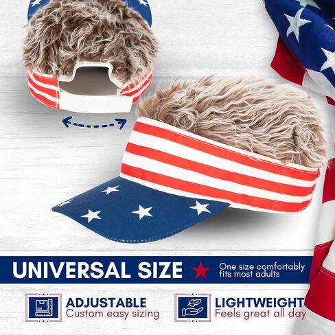 Zadin Patriotic Hat with Hair, Crazy Wig Hats, Golf Hats Men, Visor American Flag Waggle Mullet Hat in Saudi Arabia
