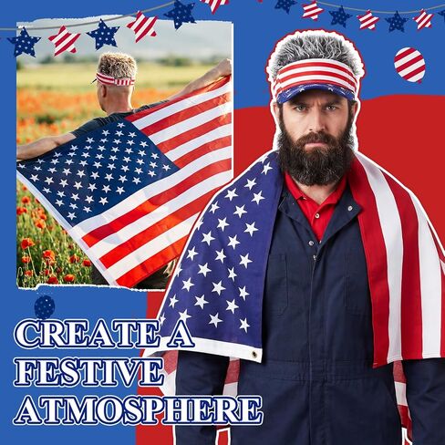 Giegxin 2 Pcs Men Visor Cap Wig 4th of July Fake Hairs Visor Hat White Red and Blue Accessories Independence Day Wigs American Flag Funny Spiked Hats, Brown, Gray in Kuwait