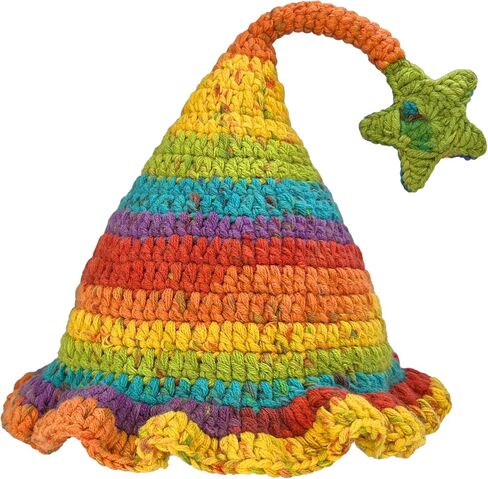 Crochet Elf Hats for Kids Adults Colorful Rainbow Striped Winter Beanie with Pompom or Star Cute Gnome Witch Hat in Saudi Arabia