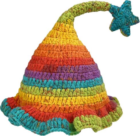 Crochet Elf Hats for Kids Adults Colorful Rainbow Striped Winter Beanie with Pompom or Star Cute Gnome Witch Hat in Saudi Arabia