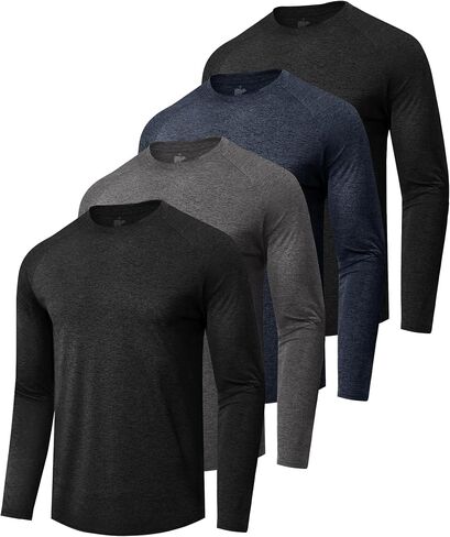 4 Pack Long Sleeve Shirts for Men - Quick Dry Moisture Wicking Sun Protection Tshirts for Fishing Workout Athletic Casual Gym in Kuwait