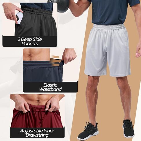 BOOJO 3 Pack Gym Basketball Mens Shorts - Quick Dry Black Workout Athletic Shorts with Pockets for Casual Running(S-6XL) in Saudi Arabia