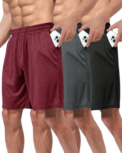 BOOJO 3 Pack Gym Basketball Mens Shorts - Quick Dry Black Workout Athletic Shorts with Pockets for Casual Running(S-6XL) in Saudi Arabia