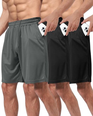 BOOJO 3 Pack Gym Basketball Mens Shorts - Quick Dry Black Workout Athletic Shorts with Pockets for Casual Running(S-6XL) in Saudi Arabia