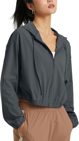 Wyeysyt Women's Athletic Jackets UPF 50+ UV Sun Protection Cropped Jackets Running Zip Up Hoodie Outdoor Jackets in Kuwait