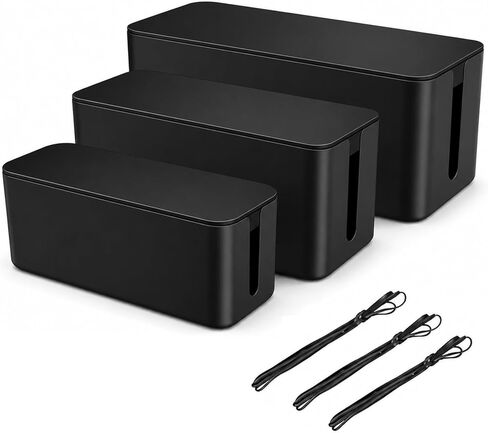 [Set of 3] 3 Cable Management Boxes + 3 Wire Ties, Large Cord Box Organizers to Hold and Hide Power Strip Charger Adapter Power Cord Charging Station USB HUB (White) in Saudi Arabia