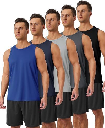 BOOJO 5 Pack Tank Tops Men - Quick Dry Moisture Wicking Summer Workout Muscle Sleeveless Shirts for Gym Beach Running in Kuwait