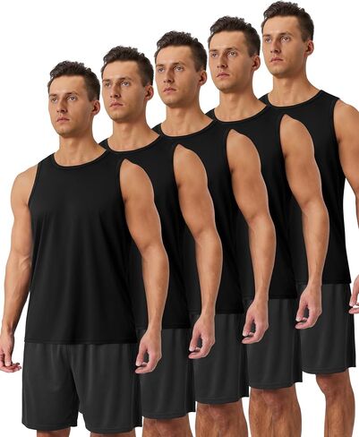 BOOJO 5 Pack Tank Tops Men - Quick Dry Moisture Wicking Summer Workout Muscle Sleeveless Shirts for Gym Beach Running in Saudi Arabia