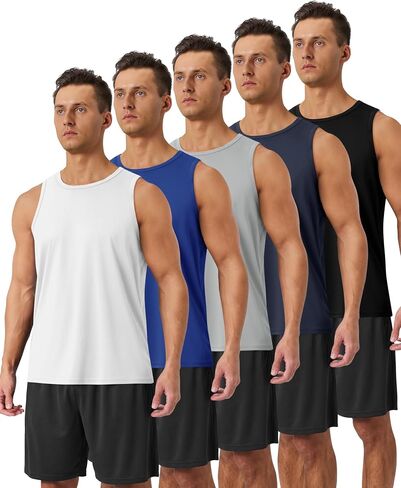 BOOJO 5 Pack Tank Tops Men - Quick Dry Moisture Wicking Summer Workout Muscle Sleeveless Shirts for Gym Beach Running in Saudi Arabia