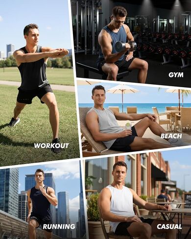 BOOJO 5 Pack Tank Tops Men - Quick Dry Moisture Wicking Summer Workout Muscle Sleeveless Shirts for Gym Beach Running in Saudi Arabia