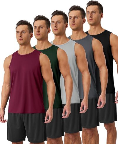 BOOJO 5 Pack Tank Tops Men - Quick Dry Moisture Wicking Summer Workout Muscle Sleeveless Shirts for Gym Beach Running in Saudi Arabia